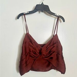Express Satin Twist-Front Camisole Tank Top Copper Rust Color